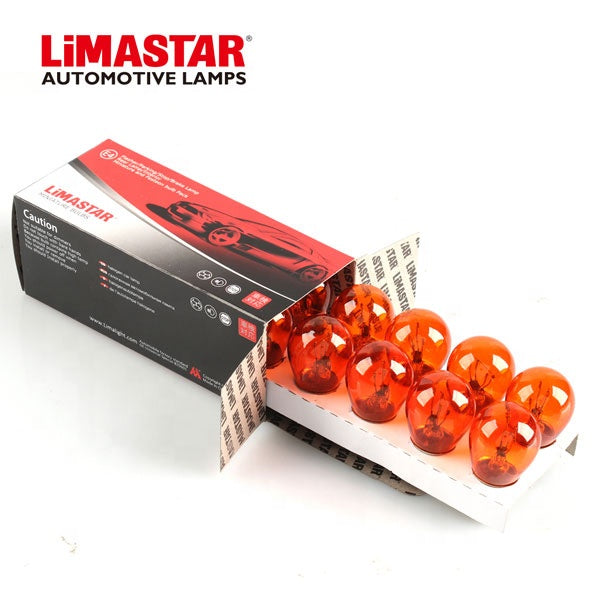 P21 21W AMBER Single Filament Same Level Pins (10 Bulbs) 12498A