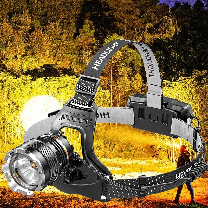 Joognu Zoomable XHP50 LED Headlamp for Outdoor Adventure, Camping, Fishing, and Hunting - USB Rechargeable with 18650 Battery Included