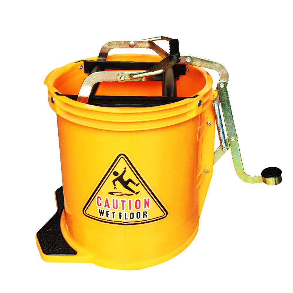 Upgraded Round Plastic Foot Pedal Mop Wringer Bucket On Wheels, Durable Brass Roller With Metal Frame,16Liter Capacity