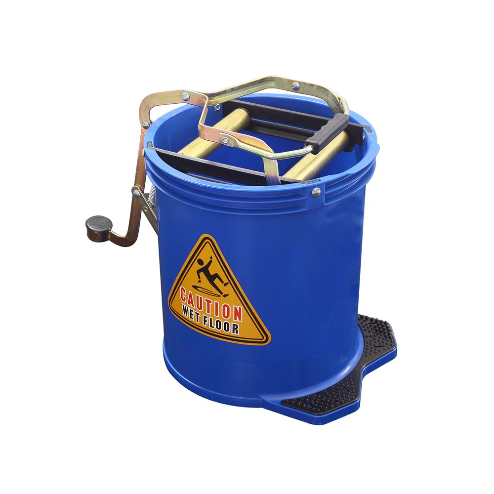 Upgraded Round Plastic Foot Pedal Mop Wringer Bucket On Wheels, Durable Brass Roller With Metal Frame,16Liter Capacity